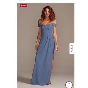 NWT- Steel Blue Stretch Crepe Off Shoulder Bridesmaid Dress Size 14